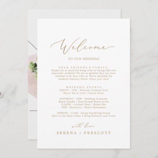 Delicate Gold Welcome Letter Itinerary & Map (Front/Back)