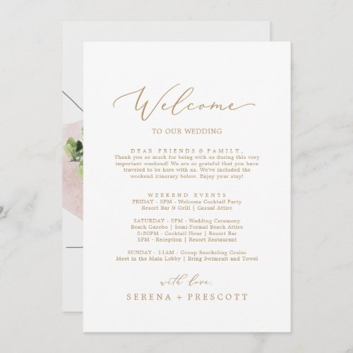 Delicate Gold Welcome Letter Itinerary  Map