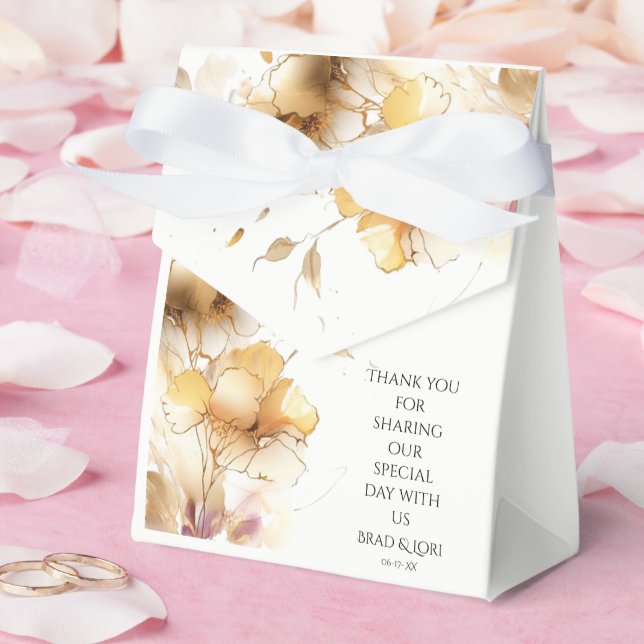 Delicate Golden Floral Favor Boxes (Wedding)