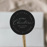 Delicate Gray Christmas Circular Return Address Classic Round Sticker<br><div class="desc">These delicate gray Christmas circular return address stickers are perfect for a modern holiday card or invitation envelope. The romantic minimalist design features lovely and elegant typography on a dark gray background with a clean and simple look.</div>