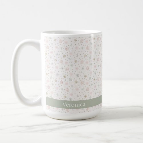 Delicate Gray Snowflake Pattern Christmas Name Coffee Mug
