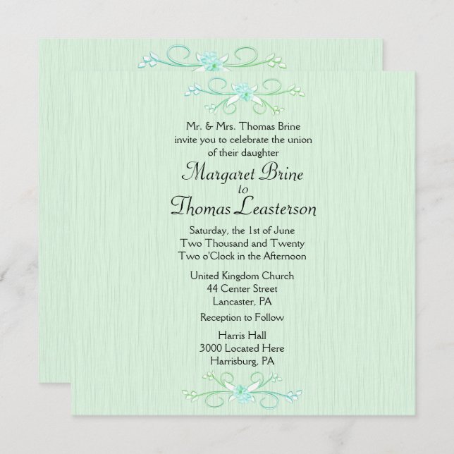 Delicate Green 2 Wedding Invitation  (Front/Back)