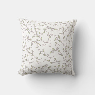 Delicate Green and Brown Swirling Vine Botanical P Throw Pillow