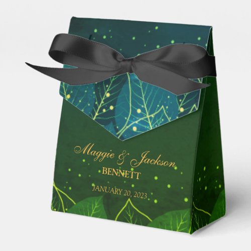 Delicate Green and Gold Leaves Favor Box