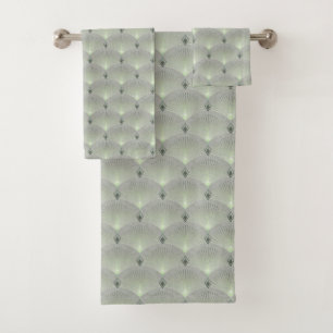 Delicate green and grey, art deco.  bath towel set