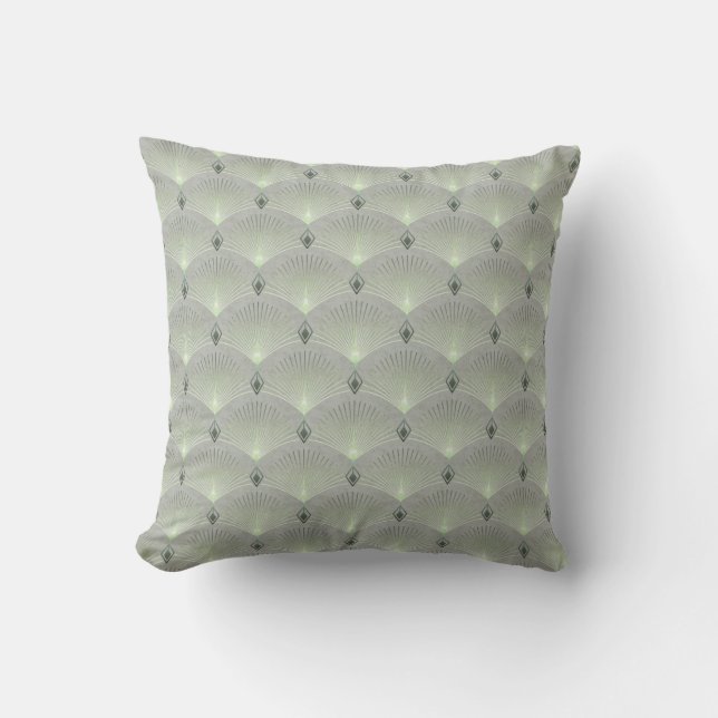 Delicate green and grey, art deco.  throw pillow (Front)