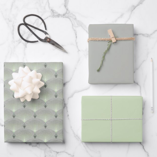 Delicate green and grey, art deco.  wrapping paper sheets (Front)