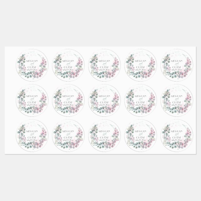 Delicate Green and Pink Eucalyptus Labels (Sheet)