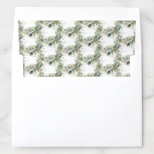 Delicate green eucalyptus and gold wedding envelope liner