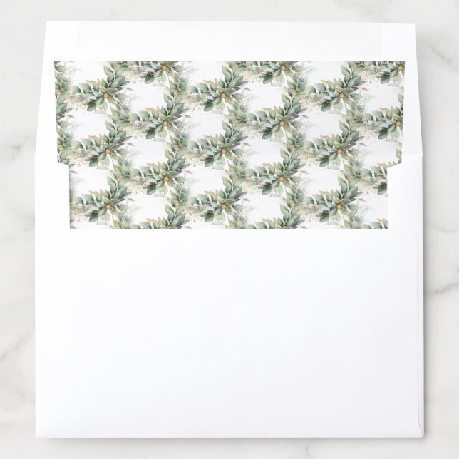 Delicate green eucalyptus and gold wedding  envelope liner (In Envelope)