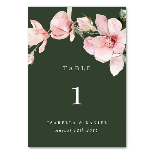 Delicate Green Floral Magnolia Wedding Table Number