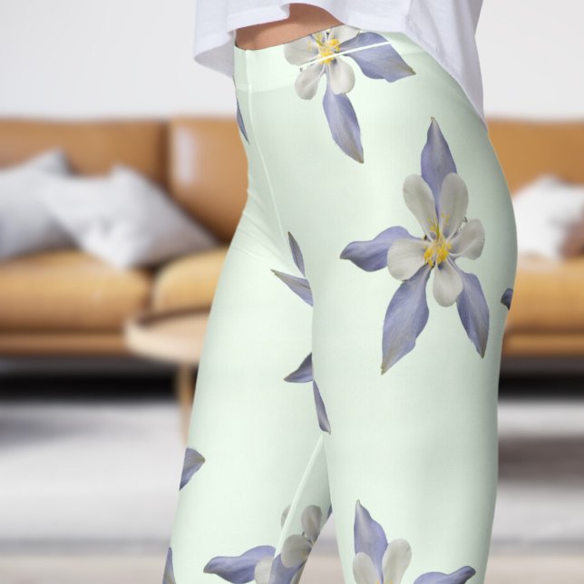 Delicate Green Floral Petals Pattern Leggings (Pale Petals on Honeydew)