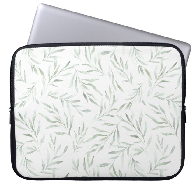 Delicate green foliage gray green laptop sleeve (Front)