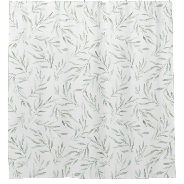 Delicate green foliage gray green shower curtain (Front)