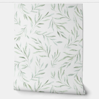 Delicate green foliage gray green wallpaper
