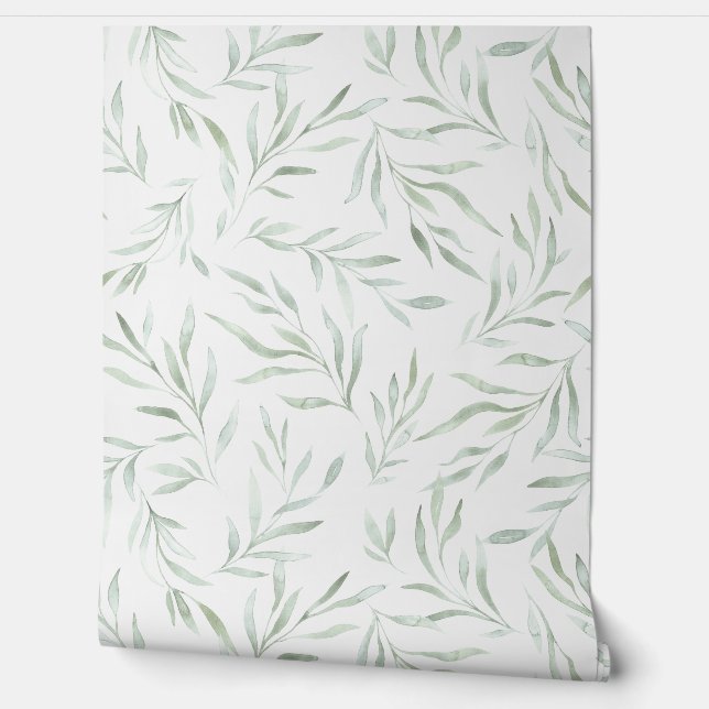 Delicate green foliage gray green wallpaper  (Unrolling)