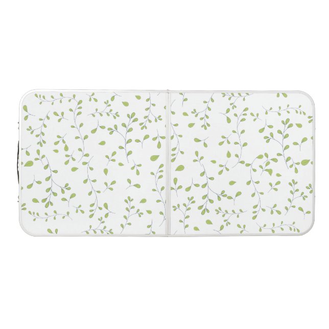 Delicate Green Leaf Vine Seamless Pattern Beer Pong Table (Top)