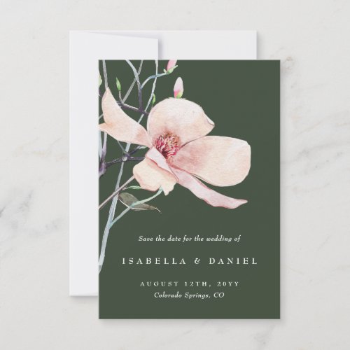 Delicate Green Magnolia Wedding Save the Date Invitation