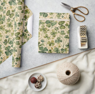 Delicate Green Shamrocks Seamless Wrapping Paper
