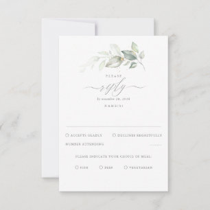Delicate Greenery and Gold Wedding RSVP Card