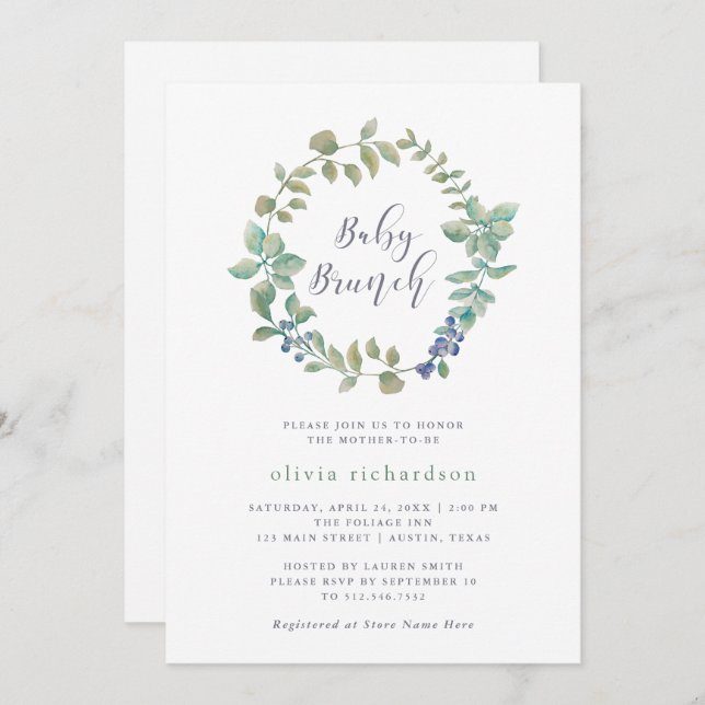 Delicate Greenery | Baby Brunch Invitation (Front/Back)