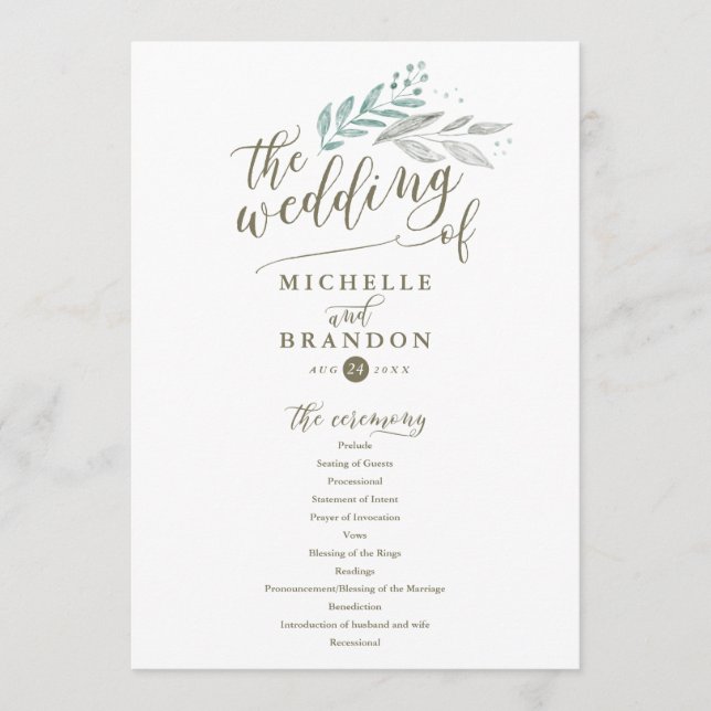 Delicate Greenery | Wedding Ceremony Program (Front)
