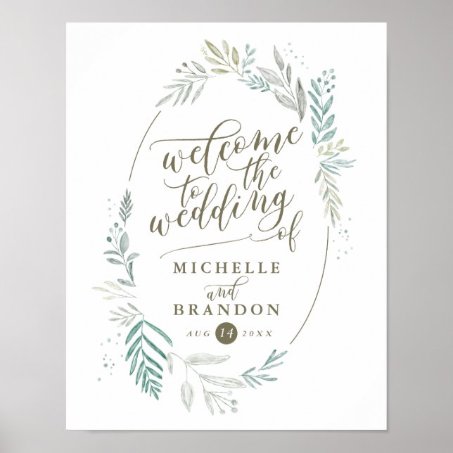 Delicate Greenery | Wedding Welcome Sign (Front)