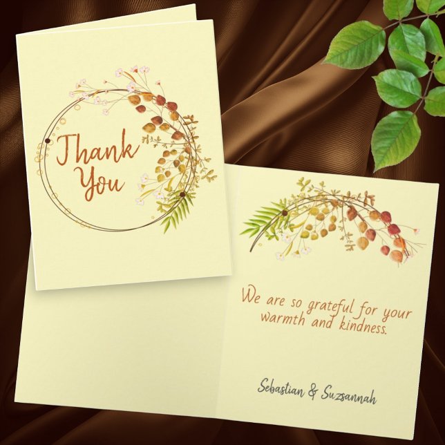 Delicate Greenery White Floral Ring Personalized Card (front cover and inside cover with template text thank you note card)