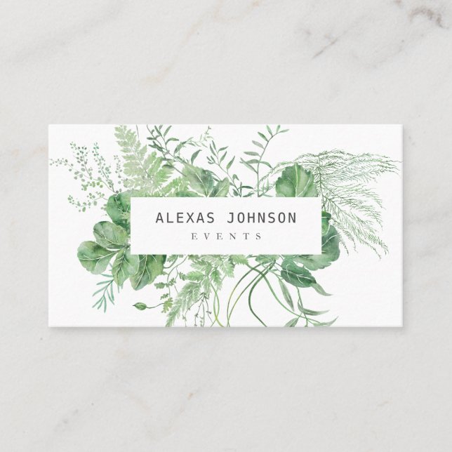 Delicate Greenery Woodland Forest Business Card (Front)