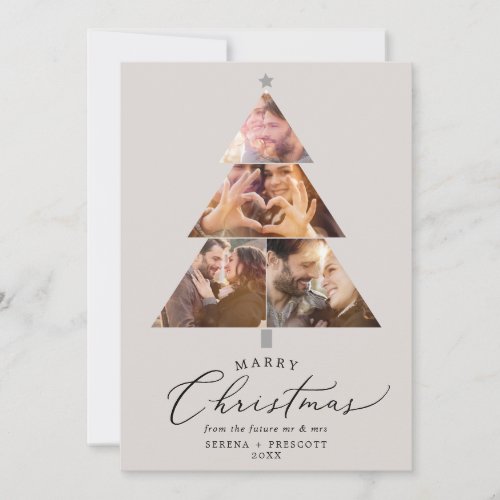 Delicate Greige Marry Christmas Tree Photo Holiday Save The Date