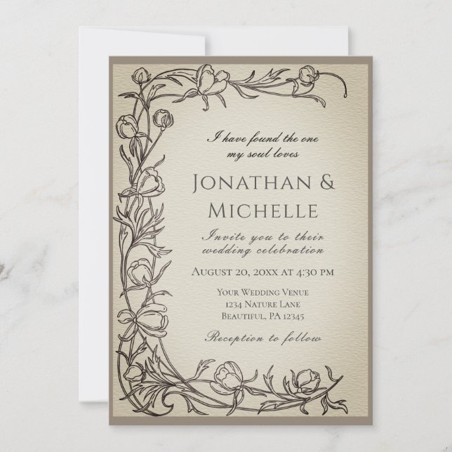 Delicate Hand Drawn Flowers Christian Wedding Invitation (Front)