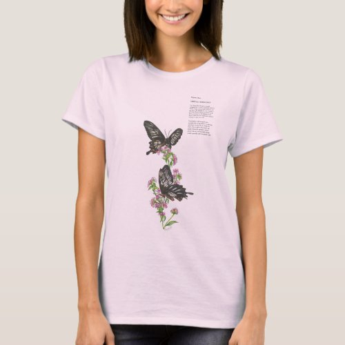 Delicate Hand Painted Ceylon Rose Butterfly T_Shirt