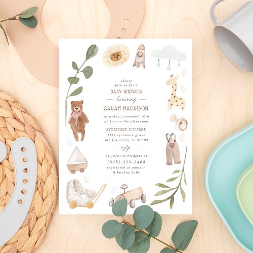 Delicate Hand Painted Little Boys Toys Baby Shower Invitation Postcard