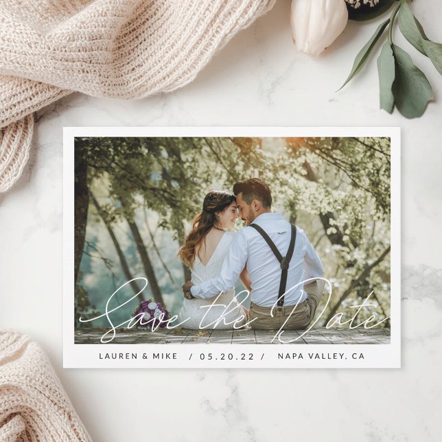 Delicate Hand Script Photo Wedding Save The Date (Creator Uploaded)