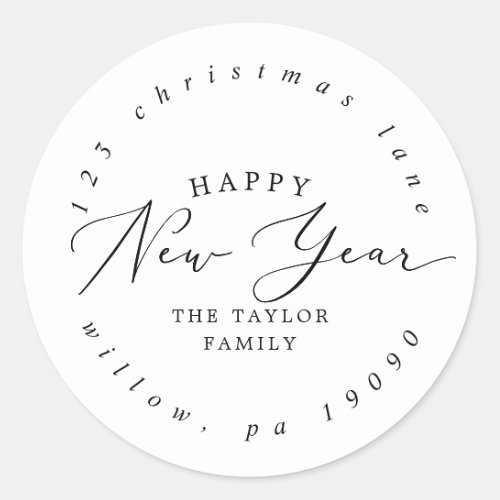 Delicate Happy New Year Circular Return Address Classic Round Sticker