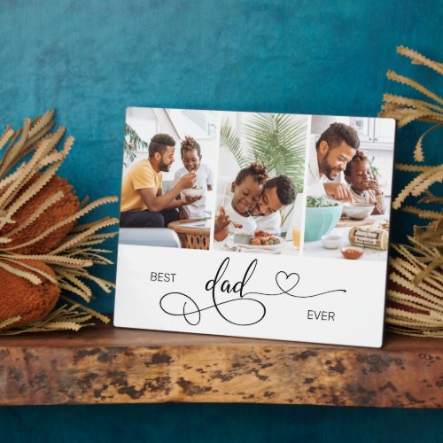 Delicate Heart Script Best Dad Ever Photo Collage Plaque