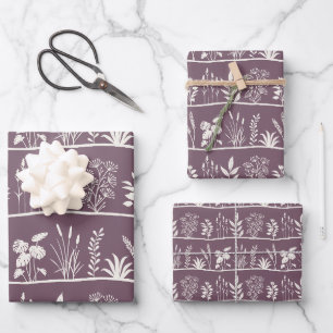 Delicate Herbarium Botanical Plants Plum Wrapping Paper Sheets