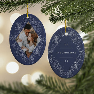 Delicate Holly Elegant Geometric Photo Ceramic Ornament