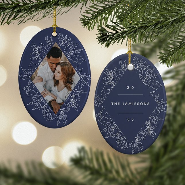 Delicate Holly | Elegant Geometric Photo Ceramic Ornament (Creator Uploaded)