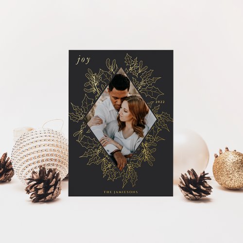 Delicate Holly  Elegant Photo Foil Holiday Card