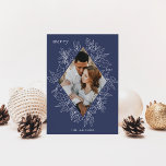 Delicate Holly | Elegant Photo Holiday Card<br><div class="desc">A modern and elegant holiday card that frames your vertical or portrait oriented photo in a beautifully detailed diamond shaped frame with holly leaves, berries, and winter leaves on a rich blue background. "MERRY" appears at the top left, with your family name along the bottom. The year is tucked elegantly...</div>