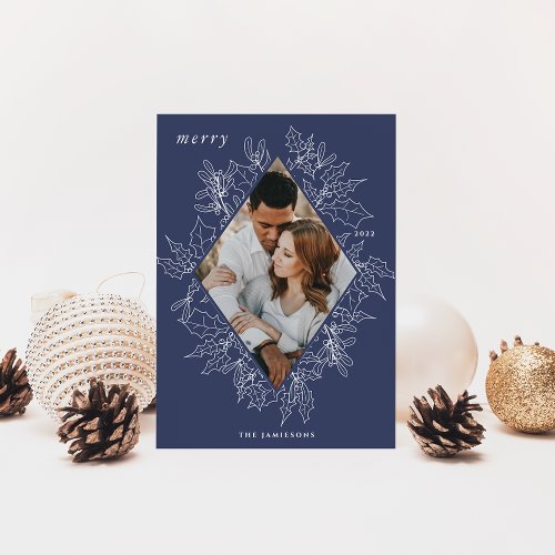 Delicate Holly  Elegant Photo Holiday Card