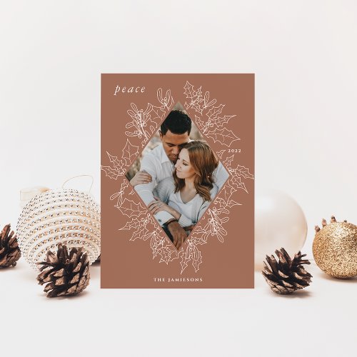 Delicate Holly  Elegant Photo Holiday Card