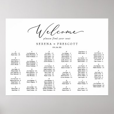 Delicate Horizontal Alphabetical Seating Chart