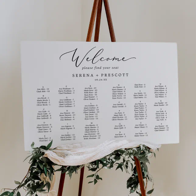 Delicate Horizontal Alphabetical Seating Chart Foam Board | Zazzle