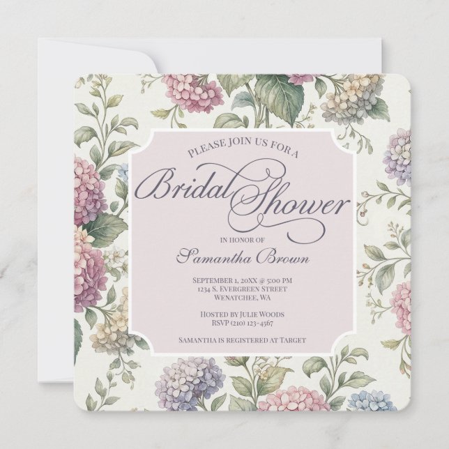Delicate Hydrangea Flowers Bridal Shower  Invitation (Front)