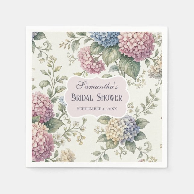 Delicate Hydrangea Flowers Bridal Shower Napkins (Front)
