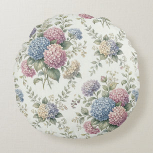 Delicate Hydrangea Flowers Round Pillow
