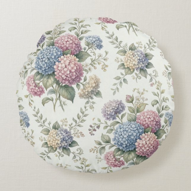 Delicate Hydrangea Flowers  Round Pillow (Front)
