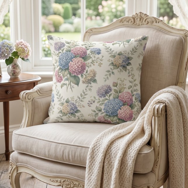 Delicate Hydrangea Flowers  Throw Pillow (Creator Uploaded)